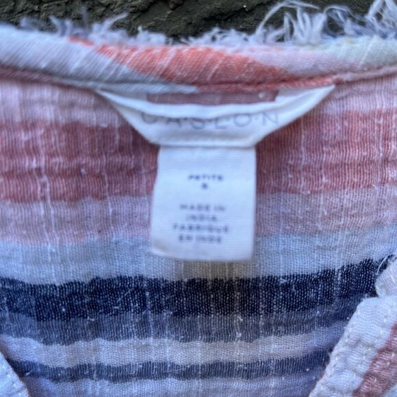 CASLON MULTICOLOR VERTICAL STRIPE BOXY COTTON SHORT SLEEVE TOP PETITE SMALL - Picture 3 of 12